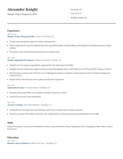 Manager, Project Management Office Resume
