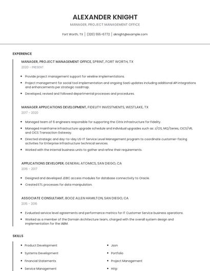 Manager, Project Management Office Resume