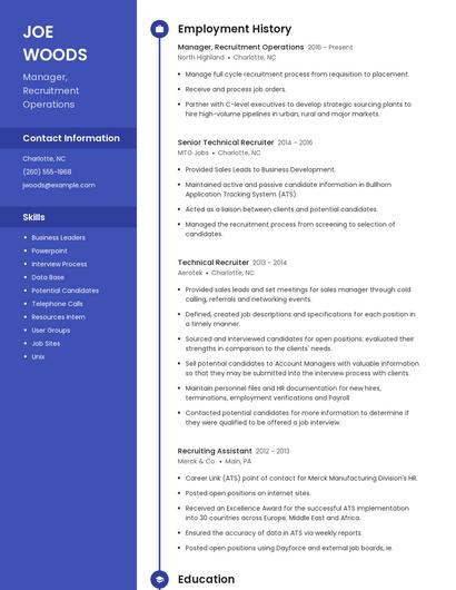 Manager, Recruitment Operations Resume