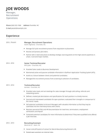 Manager, Recruitment Operations Resume