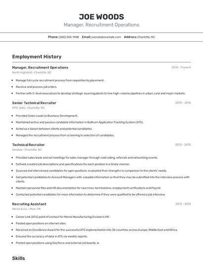 Manager, Recruitment Operations Resume