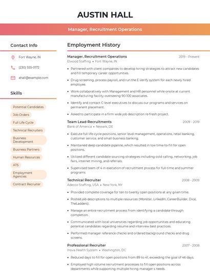 Manager, Recruitment Operations Resume