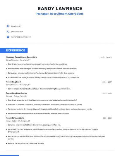 Manager, Recruitment Operations Resume