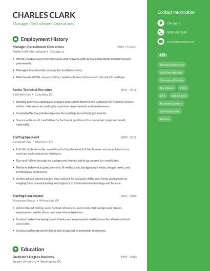 Manager, Recruitment Operations Resume