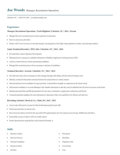 Manager, Recruitment Operations Resume