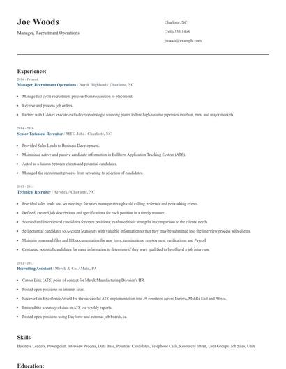 Manager, Recruitment Operations Resume