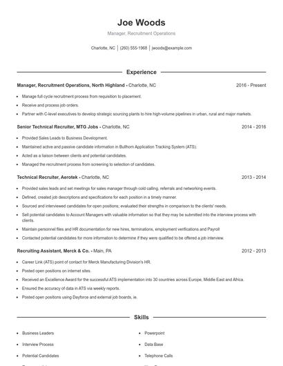 Manager, Recruitment Operations Resume