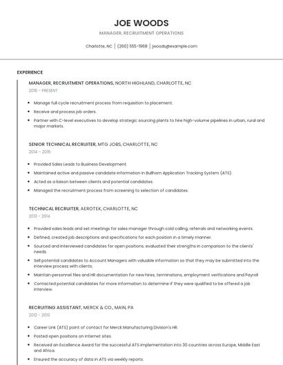 Manager, Recruitment Operations Resume