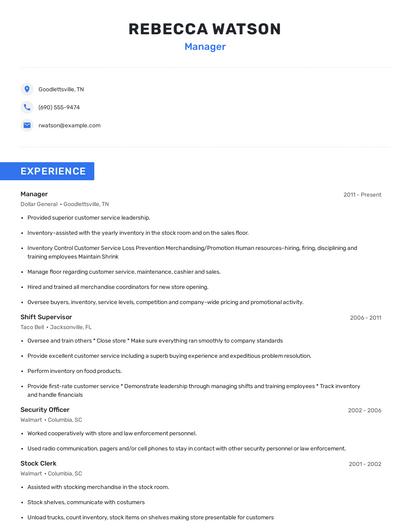 Manager Resume