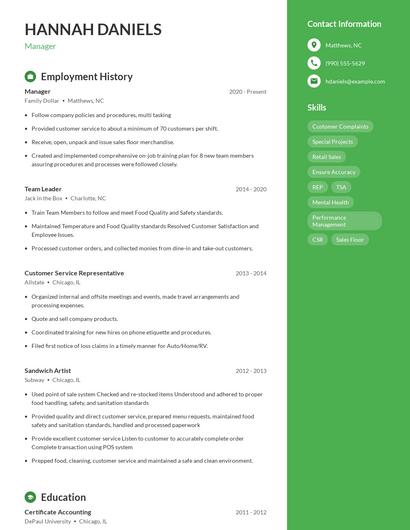 Manager Resume
