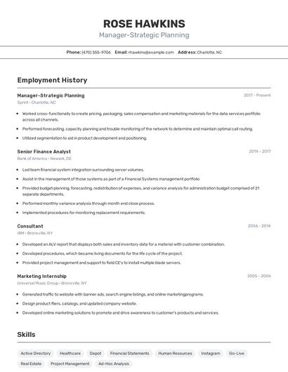 Manager-Strategic Planning Resume