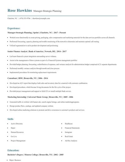 Manager-Strategic Planning Resume