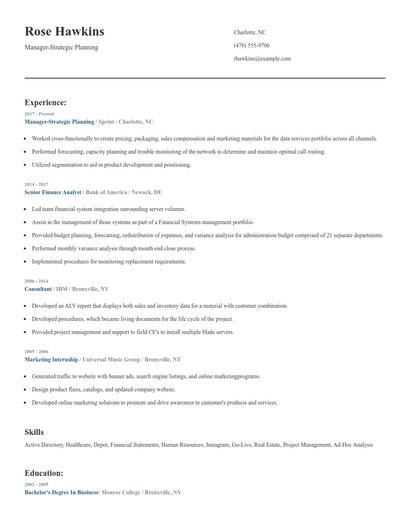 Manager-Strategic Planning Resume