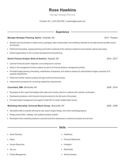 Manager-Strategic Planning Resume