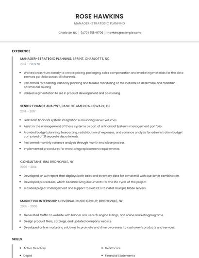 Manager-Strategic Planning Resume