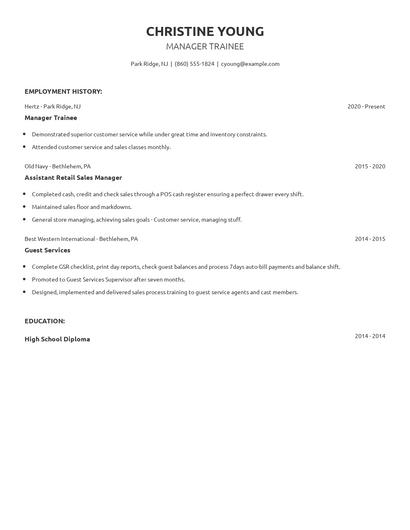 Manager Trainee Resume