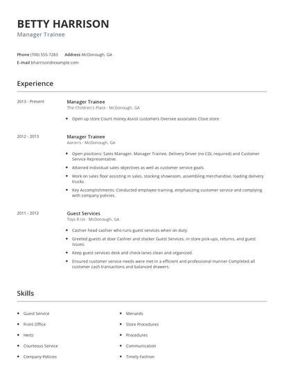 Manager Trainee Resume