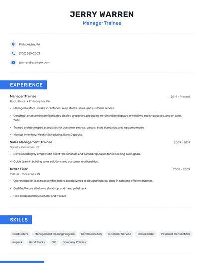 Manager Trainee Resume