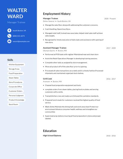 Manager Trainee Resume