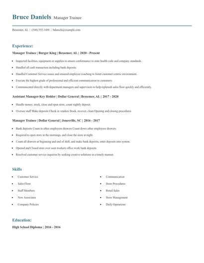 Manager Trainee Resume