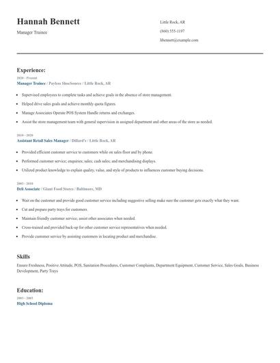 Manager Trainee Resume