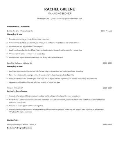 Managing Broker Resume