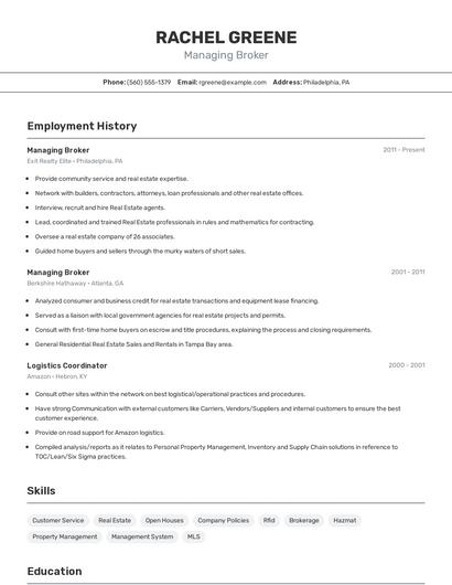 Managing Broker Resume