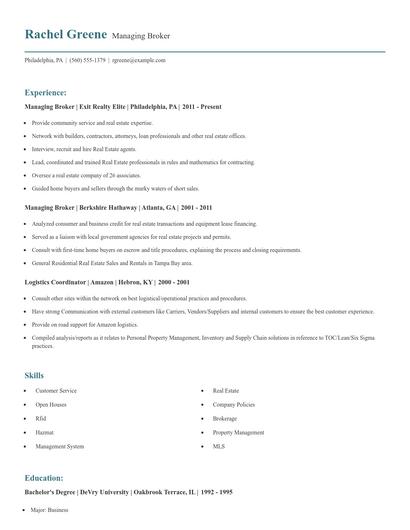 Managing Broker Resume