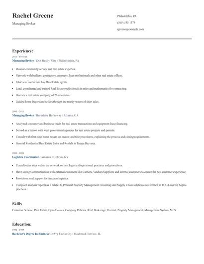 Managing Broker Resume