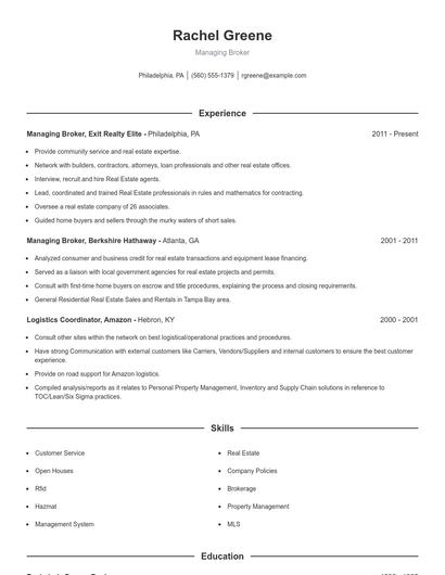 Managing Broker Resume