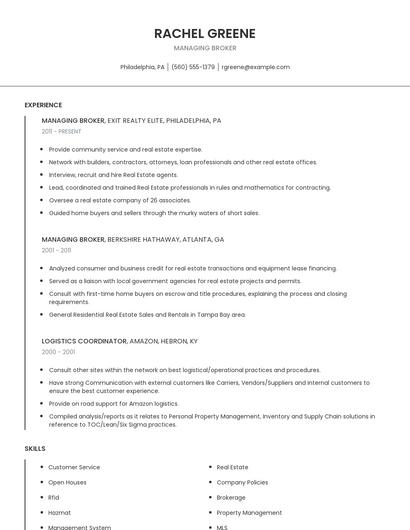 Managing Broker Resume