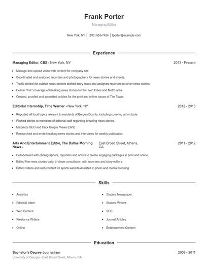 Managing Editor Resume