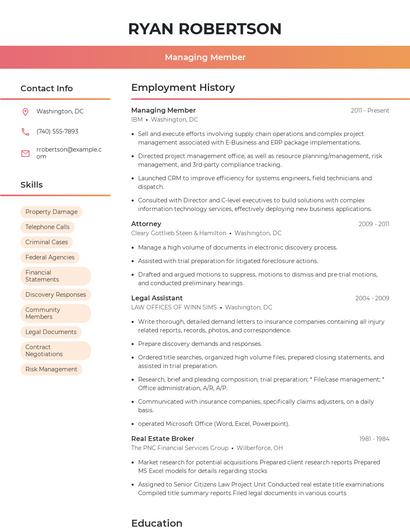 Managing Member Resume