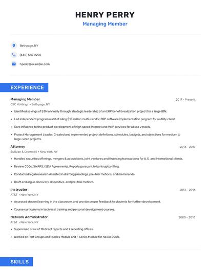 Managing Member Resume