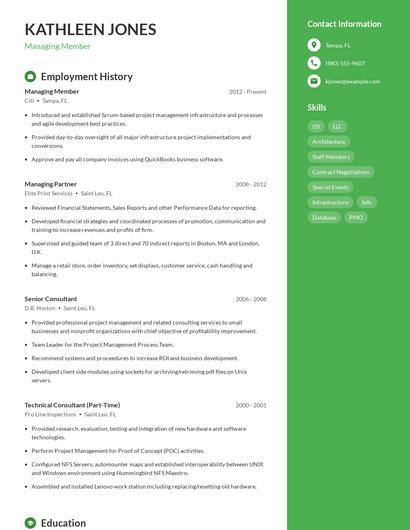 Managing Member Resume