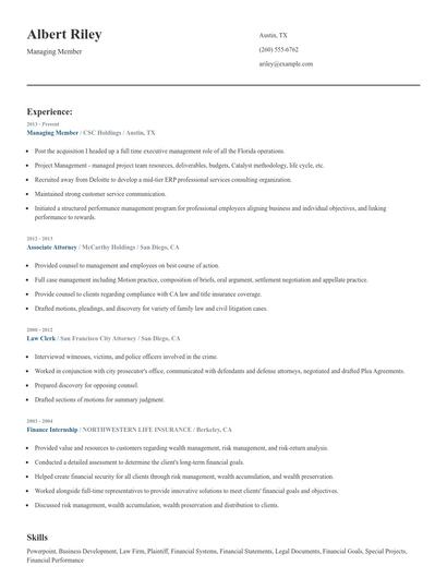 Managing Member Resume