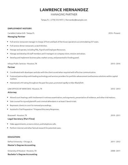 Managing Partner Resume