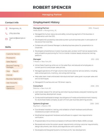 Managing Partner Resume