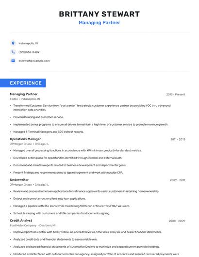 Managing Partner Resume