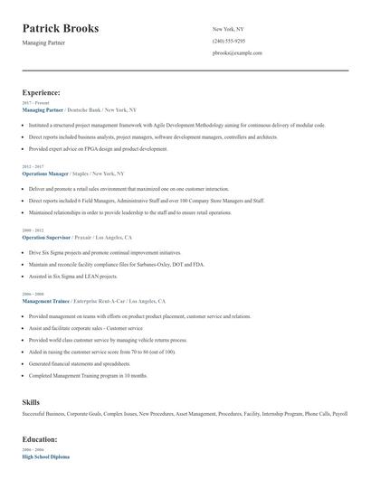 Managing Partner Resume