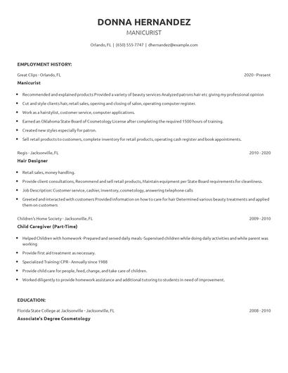 Manicurist Resume