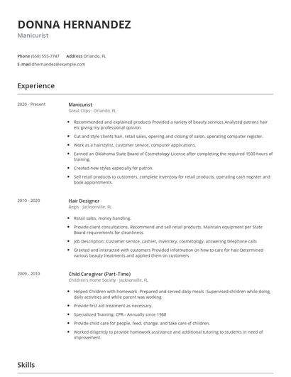 Manicurist Resume