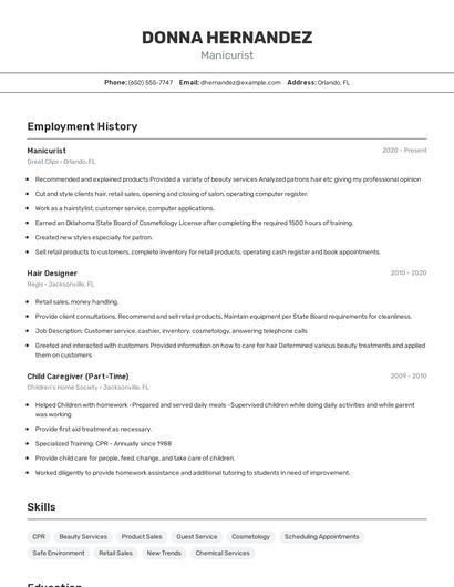 Manicurist Resume
