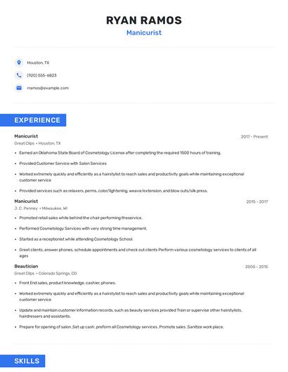 Manicurist Resume