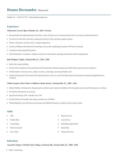 Manicurist Resume