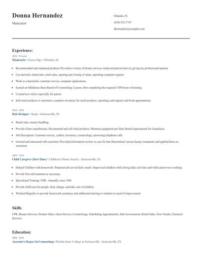 Manicurist Resume