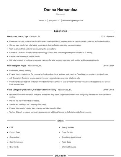 Manicurist Resume