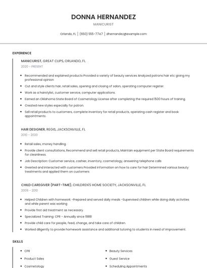 Manicurist Resume