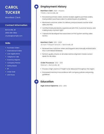 Manifest Clerk Resume