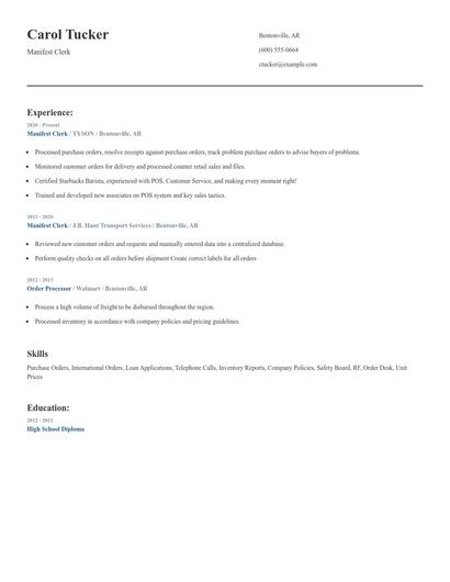 Manifest Clerk Resume